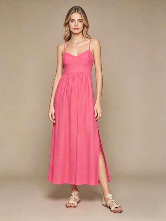 Farm Rio Dresses & Skirts - NWOT Farm Rio Linen Blend Pink Sleeveless Midi Dress Size XS